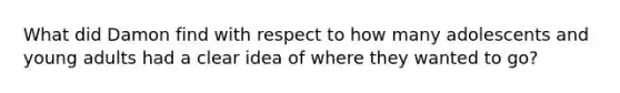 What did Damon find with respect to how many adolescents and young adults had a clear idea of where they wanted to go?