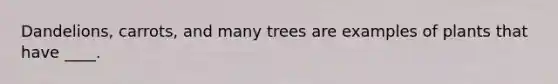 Dandelions, carrots, and many trees are examples of plants that have ____.