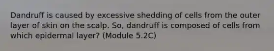 Dandruff is caused by excessive shedding of cells from the outer layer of skin on the scalp. So, dandruff is composed of cells from which epidermal layer? (Module 5.2C)