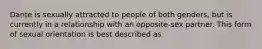 Dante is sexually attracted to people of both genders, but is currently in a relationship with an opposite-sex partner. This form of sexual orientation is best described as