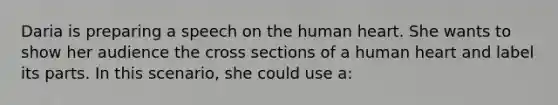 Daria is preparing a speech on the human heart. She wants to show her audience the cross sections of a human heart and label its parts. In this scenario, she could use a: