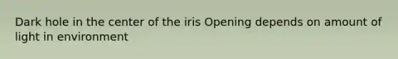 Dark hole in the center of the iris​ Opening depends on amount of light in environment