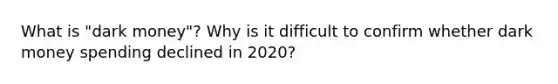 What is "dark money"? Why is it difficult to confirm whether dark money spending declined in 2020?