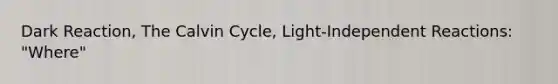 Dark Reaction, The Calvin Cycle, Light-Independent Reactions: "Where"