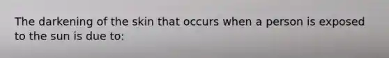 The darkening of the skin that occurs when a person is exposed to the sun is due to: