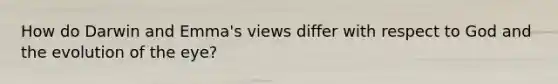 How do Darwin and Emma's views differ with respect to God and the evolution of the eye?