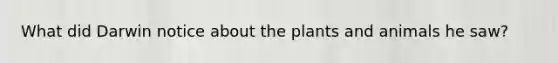 What did Darwin notice about the plants and animals he saw?