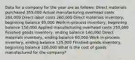 Data for a company for the year are as follows: Direct materials purchased 355,000 Actual manufacturing overhead costs 284,000 Direct labor costs 260,000 Direct materials inventory, beginning balance 85,000 Work-in-process inventory, beginning balance 150,000 Applied manufacturing overhead costs 250,000 Finished goods inventory, ending balance 140,000 Direct materials inventory, ending balance 60,000 Work-in-process inventory, ending balance 125,000 Finished goods inventory, beginning balance 100,000 What is the cost of goods manufactured for the company?