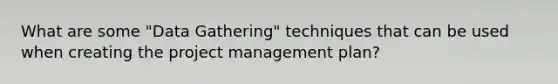 What are some "Data Gathering" techniques that can be used when creating the project management plan?