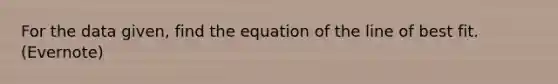 For the data given, find the equation of the line of best fit. (Evernote)