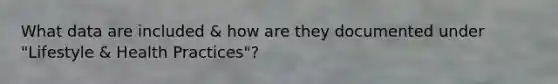What data are included & how are they documented under "Lifestyle & Health Practices"?