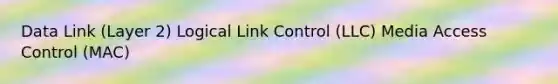 Data Link (Layer 2) Logical Link Control (LLC) Media Access Control (MAC)