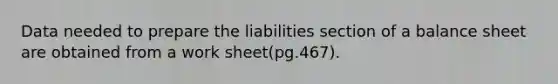 Data needed to prepare the liabilities section of a balance sheet are obtained from a work sheet(pg.467).