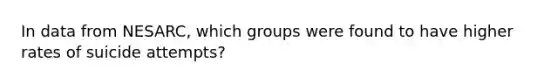 In data from NESARC, which groups were found to have higher rates of suicide attempts?