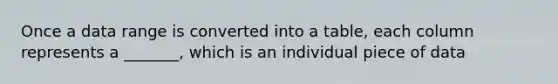 Once a data range is converted into a table, each column represents a _______, which is an individual piece of data