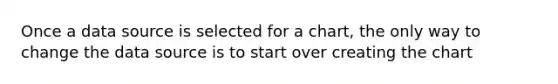Once a data source is selected for a chart, the only way to change the data source is to start over creating the chart