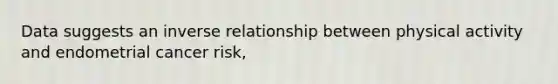 Data suggests an <a href='https://www.questionai.com/knowledge/kc6KNK1VxL-inverse-relation' class='anchor-knowledge'>inverse relation</a>ship between physical activity and endometrial cancer risk,