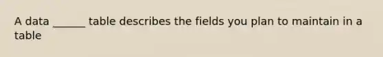 A data ______ table describes the fields you plan to maintain in a table
