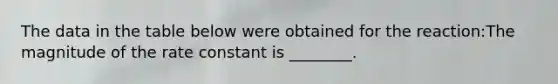The data in the table below were obtained for the reaction:The magnitude of the rate constant is ________.