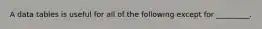 A data tables is useful for all of the following except for _________.