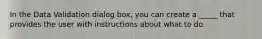 In the Data Validation dialog box, you can create a _____ that provides the user with instructions about what to do.