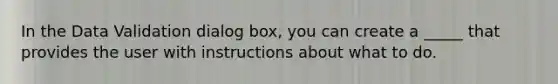 In the Data Validation dialog box, you can create a _____ that provides the user with instructions about what to do.