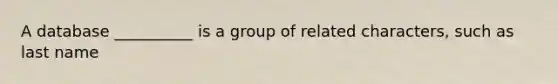 A database __________ is a group of related characters, such as last name