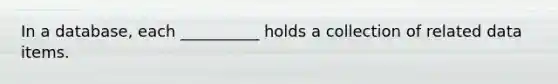 In a database, each __________ holds a collection of related data items.