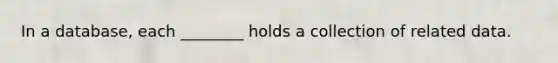 In a database, each ________ holds a collection of related data.