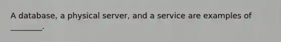 A database, a physical server, and a service are examples of ________.