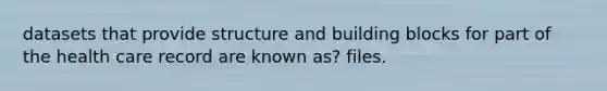 datasets that provide structure and building blocks for part of the health care record are known as? files.