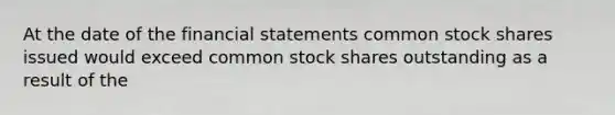 At the date of the financial statements common stock shares issued would exceed common stock shares outstanding as a result of the