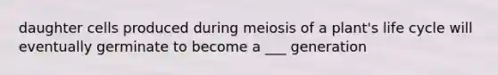 daughter cells produced during meiosis of a plant's life cycle will eventually germinate to become a ___ generation