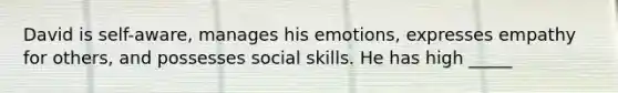 David is self-aware, manages his emotions, expresses empathy for others, and possesses social skills. He has high _____