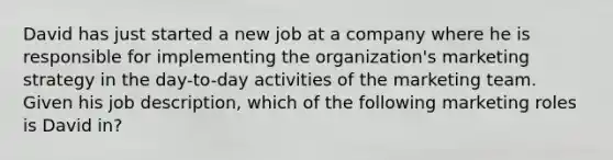 David has just started a new job at a company where he is responsible for implementing the organization's marketing strategy in the day-to-day activities of the marketing team. Given his job description, which of the following marketing roles is David in?