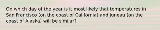 On which day of the year is it most likely that temperatures in San Francisco (on the coast of California) and Juneau (on the coast of Alaska) will be similar?