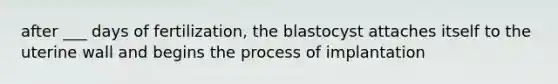 after ___ days of fertilization, the blastocyst attaches itself to the uterine wall and begins the process of implantation