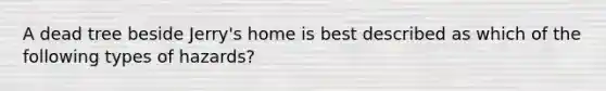A dead tree beside Jerry's home is best described as which of the following types of hazards?