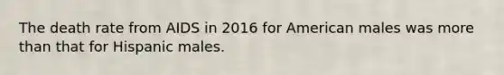 The death rate from AIDS in 2016 for American males was <a href='https://www.questionai.com/knowledge/keWHlEPx42-more-than' class='anchor-knowledge'>more than</a> that for Hispanic males.