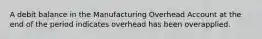 A debit balance in the Manufacturing Overhead Account at the end of the period indicates overhead has been overapplied.