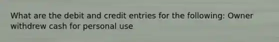 What are the debit and credit entries for the following: Owner withdrew cash for personal use