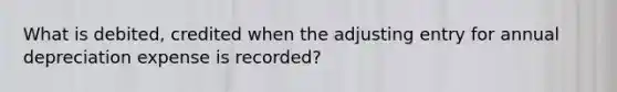 What is debited, credited when the adjusting entry for annual depreciation expense is recorded?