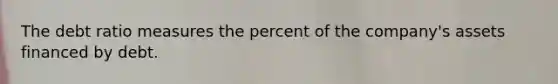 The debt ratio measures the percent of the company's assets financed by debt.