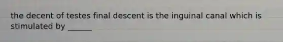 the decent of testes final descent is the inguinal canal which is stimulated by ______