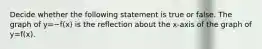 Decide whether the following statement is true or false. The graph of y=−f(x) is the reflection about the​ x-axis of the graph of y=f(x).