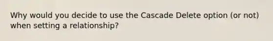 Why would you decide to use the Cascade Delete option (or not) when setting a relationship?