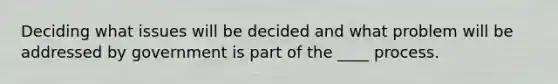 Deciding what issues will be decided and what problem will be addressed by government is part of the ____ process.