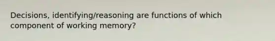 Decisions, identifying/reasoning are functions of which component of working memory?