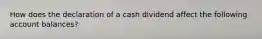 How does the declaration of a cash dividend affect the following account balances?