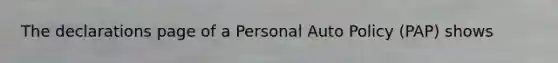 The declarations page of a Personal Auto Policy (PAP) shows